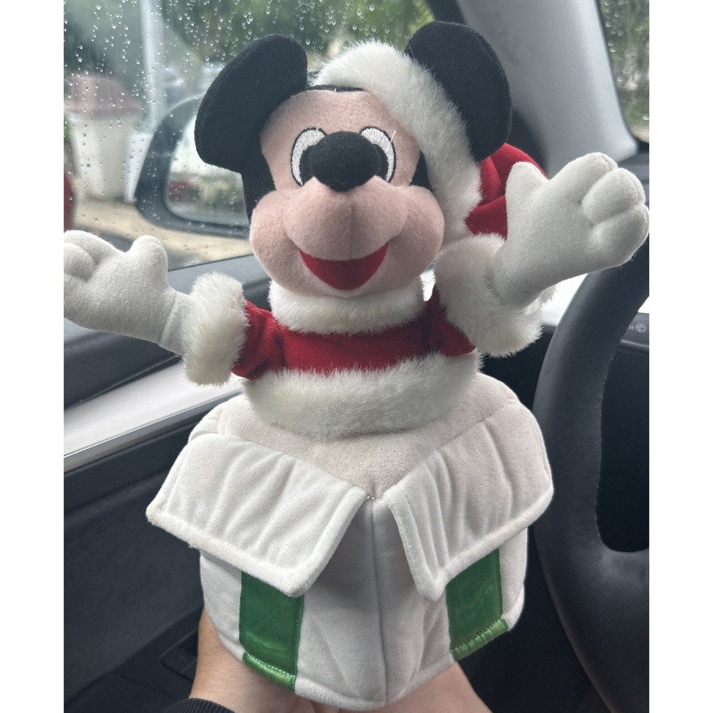 VTG Mickey Plush Tree Topper Santa Gift Box Xmas Holiday Decor W/handmade Santa - Picture 2 of 16
